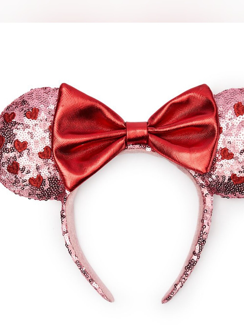 Disney Pink Sequin Minnie Ears Headband with Red Bow